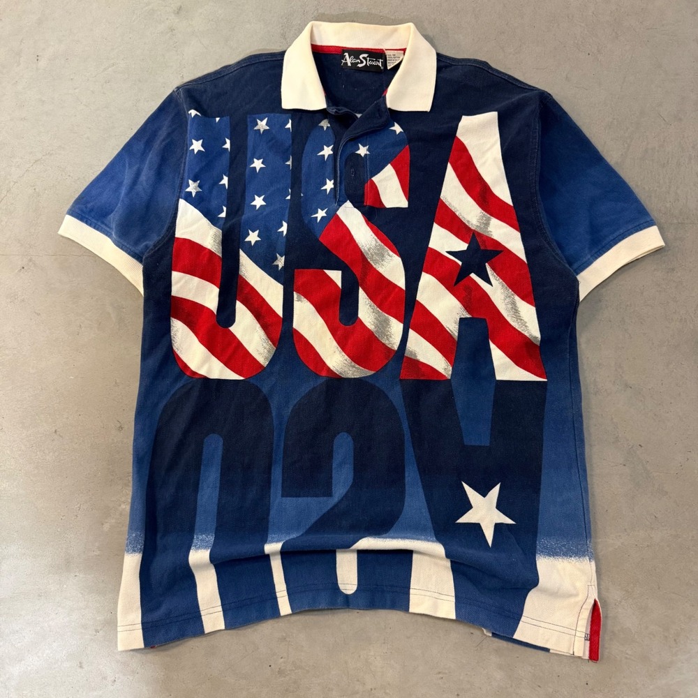 2000s y2k USA AOP world cup polo tee
